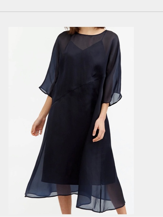 Jarbo Dresses & Skirts - Sheer Silk Organza Midi Dress in Navy with matching Slip Dress
